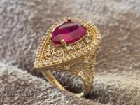 14Κ ΧΡΥΣΟΣ Κομψό κομψό δαχτυλίδι με ρουμπίνι και ζιργκόν