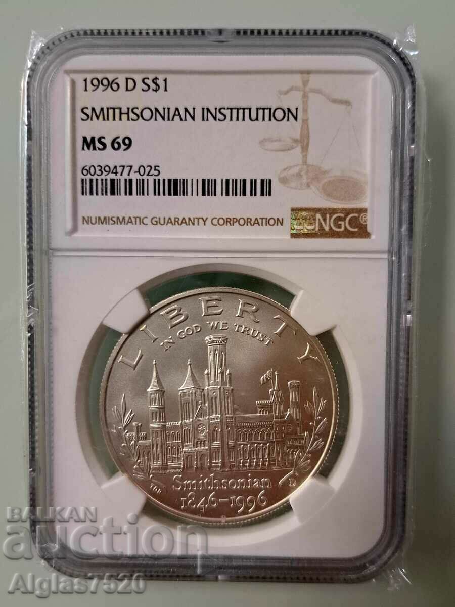 1 dolar de argint 1996"D" MS 69 - Universitatea Smithsonian