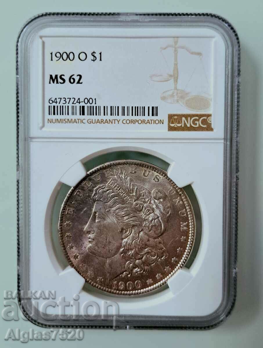 1 сребърен" Морган Долар 1900"О" MS 62