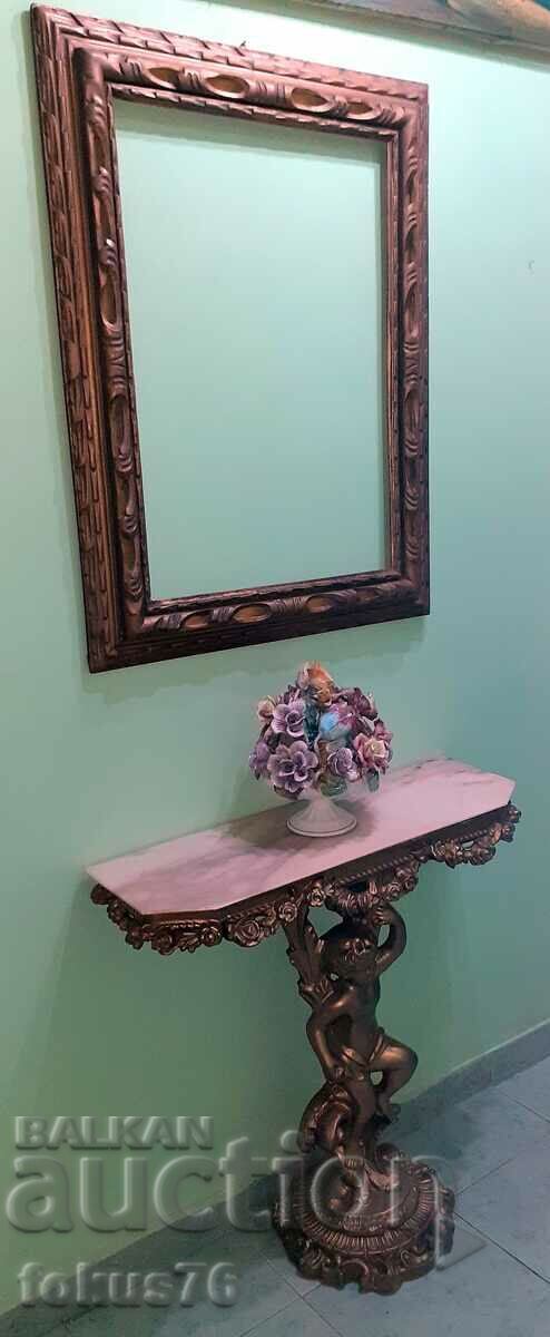 A great Baroque frame wooden console table set A great Baroque frame wooden console table set