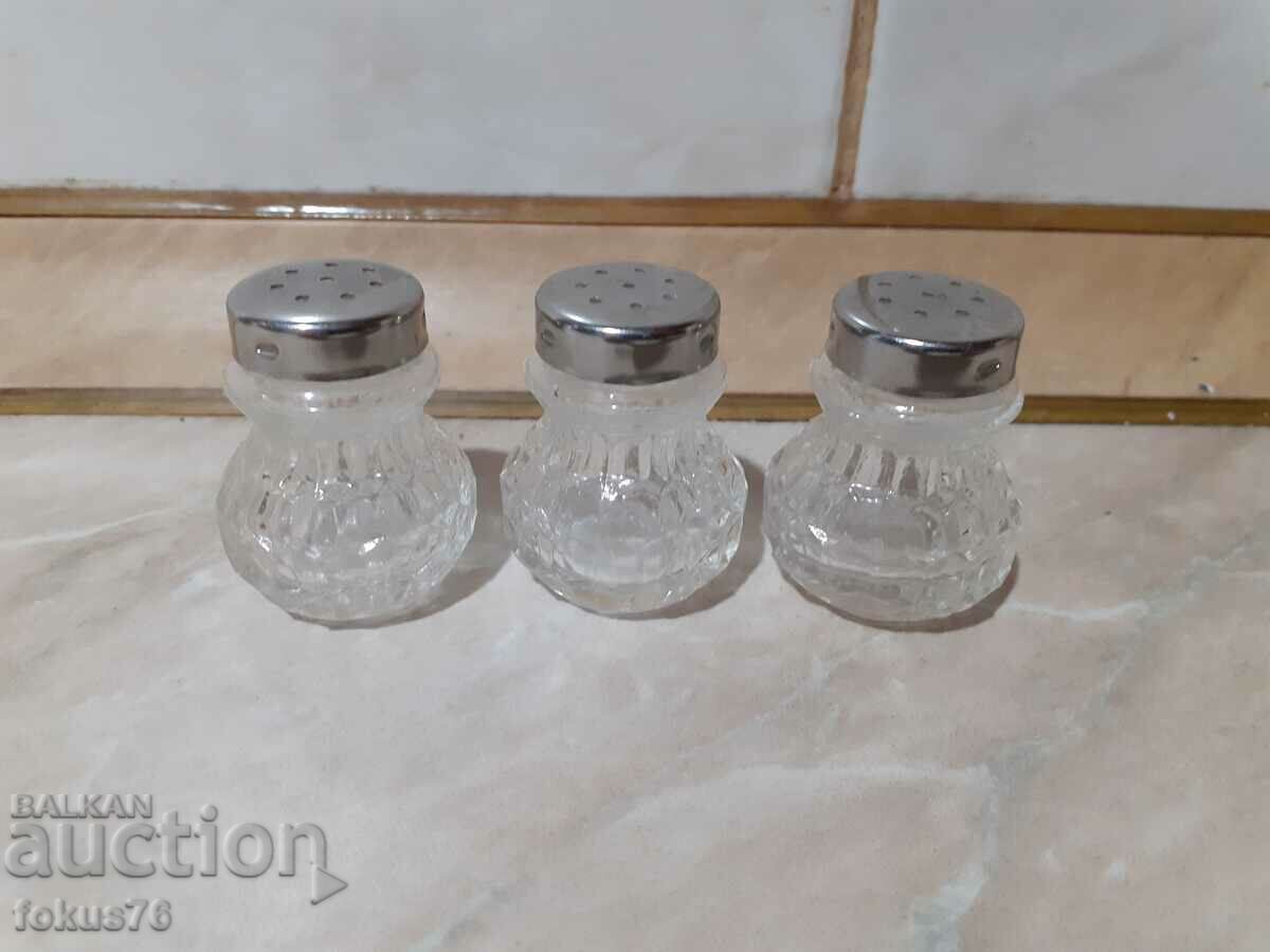 Set of small glass salt shakers 3 pcs. with price 16.00 BGN | € 8.18 Set of small glass salt shakers 3 pcs. with price 16.00 BGN | € 8.18