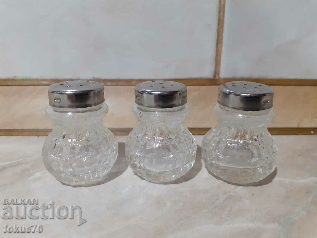 Auction Set of small glass salt shakers 3 pcs. Auction Set of small glass salt shakers 3 pcs.