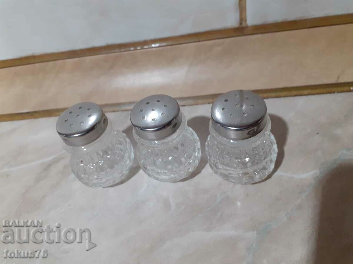 Delivery of Set of small glass salt shakers 3 pcs. Delivery of Set of small glass salt shakers 3 pcs.