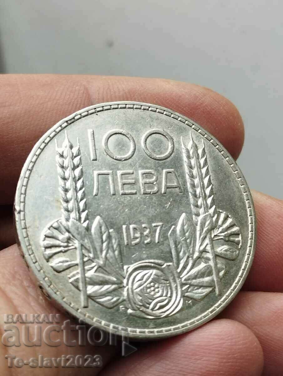 100 лева 1937г- монета ,сребро България