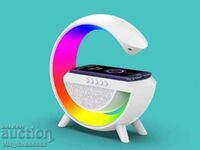 Speaker with LED lights and wireless charging station