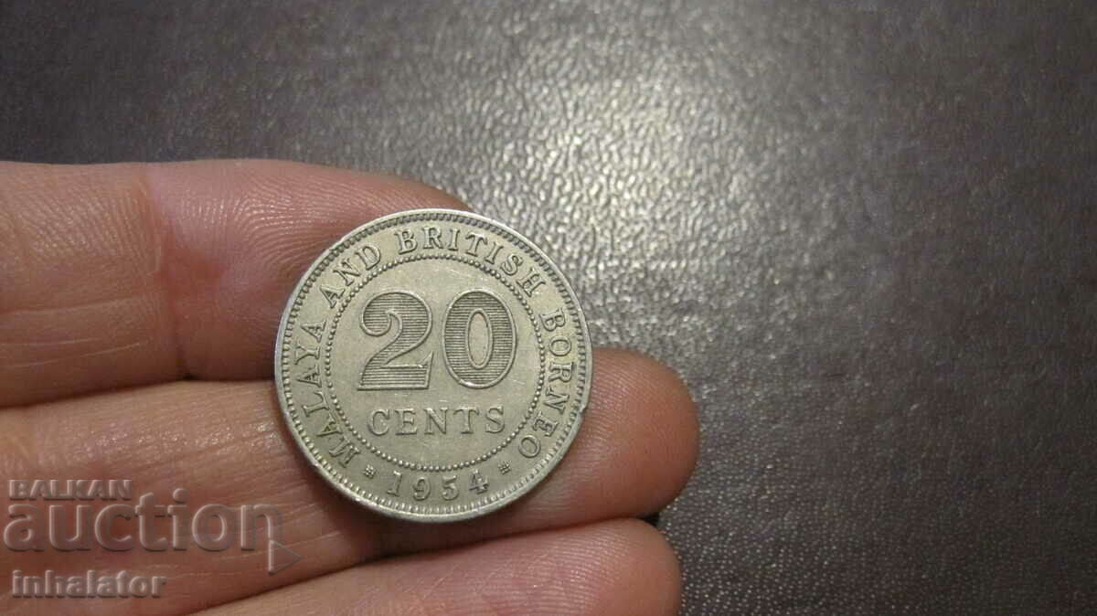 1964 Borneo British Malaya 20 cents