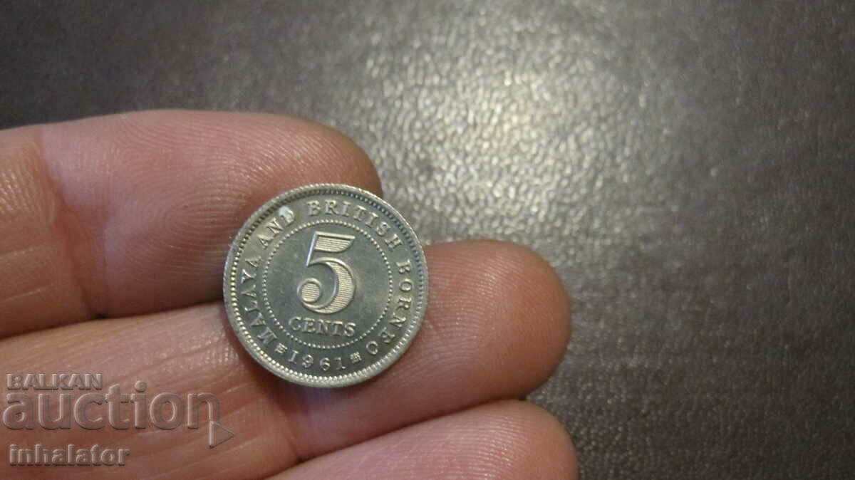 1961 год Борнео Британска Малая 5 цента  - ОТЛИЧНА