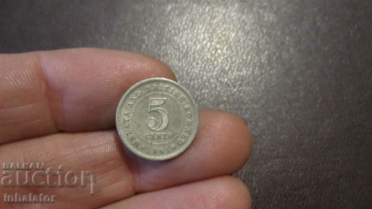 1961 год Борнео Британска Малая 5 цента
