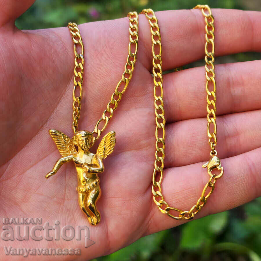 Necklace with an angel Made of medical steel with 18k gold plating