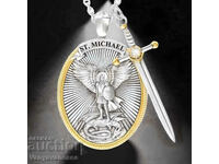 552 Archangel Michael with sword necklace in silver men's jewelry