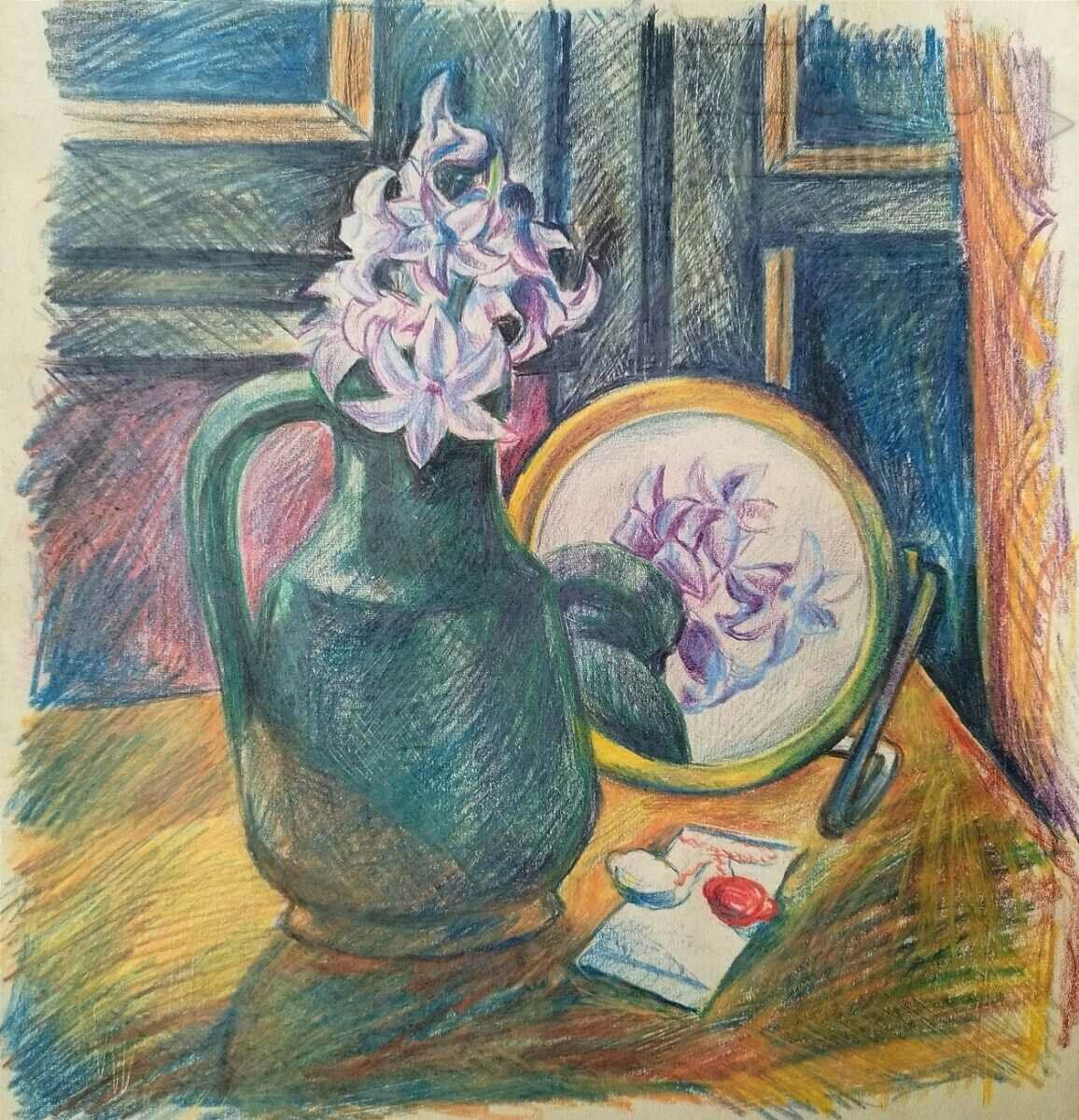 Ζωγραφική, Κανάτα, Λουλούδια, δεκαετία του 1970