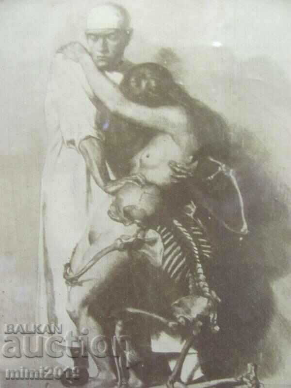 Litografia antică în cadru original din lemn cu sticlă - 5