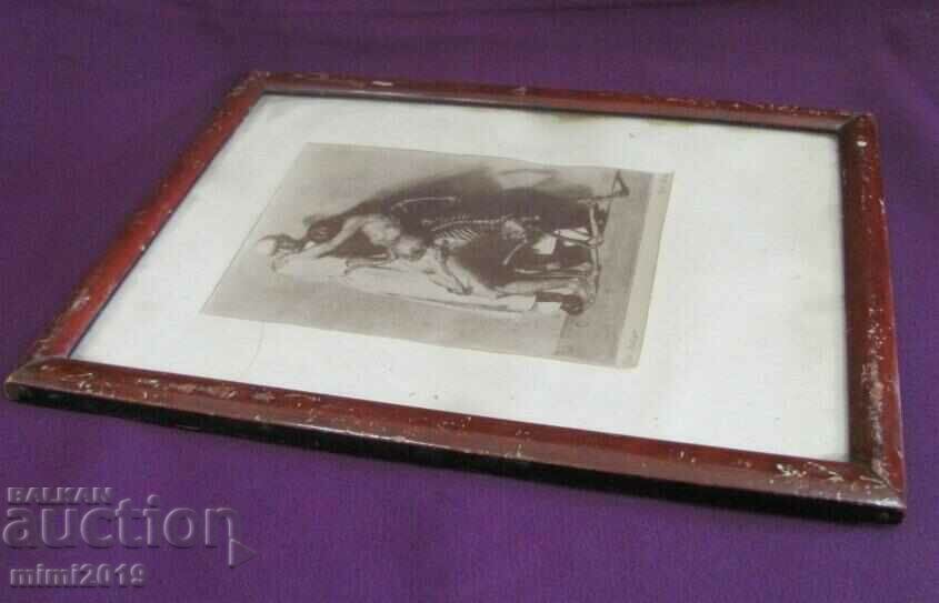 Litografia antică în cadru original din lemn cu sticlă - 6