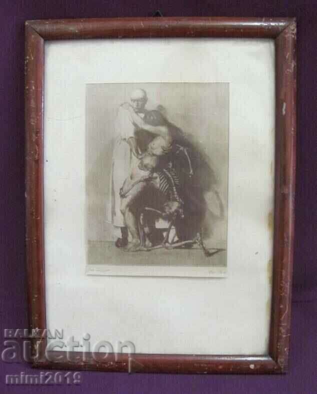 Antique Lithograph in Original Wooden Frame with Glass