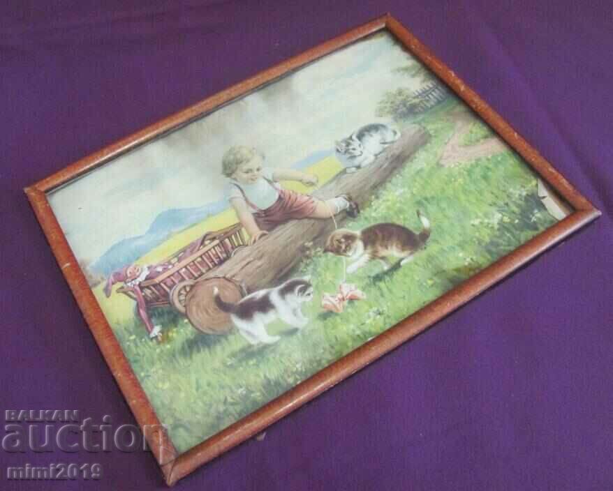 Antique Lithograph in Original Wooden Frame with Glass - 5