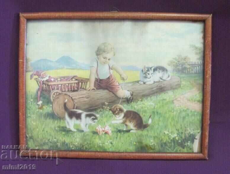 Antique Lithograph in Original Wooden Frame with Glass - 7