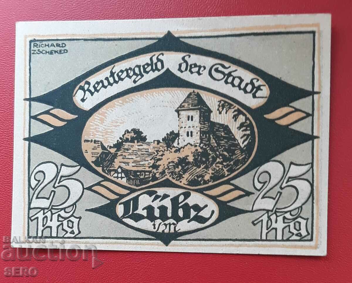 Τραπεζογραμμάτιο-Γερμανία-Μέκλενμπουργκ-Πομερανία-Lübz-25 pf.1922