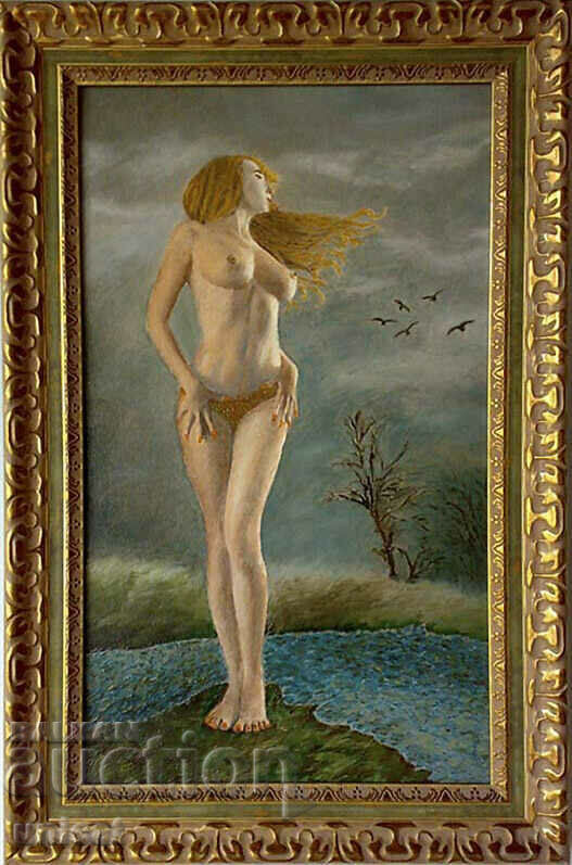 Painting "Ah the wind" naked body, young woman, erotica.