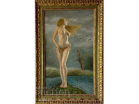 Painting "Ah the wind" naked body, young woman, erotica.