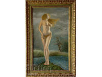 Painting "Ah the wind" naked body, young woman, erotica.