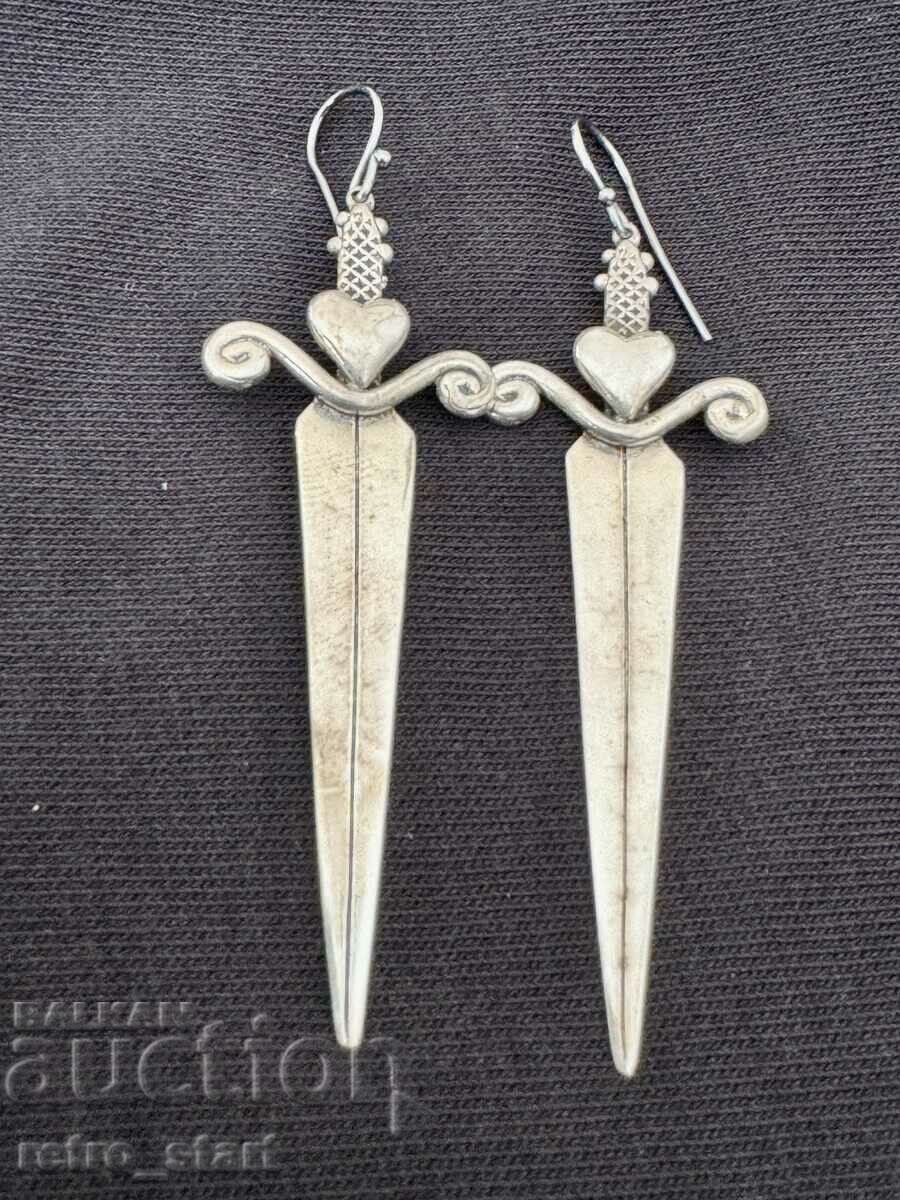 Silver earrings, swords sample 925