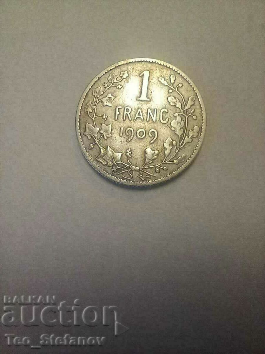 1 franc 1909 Belgium Leopold ll silver