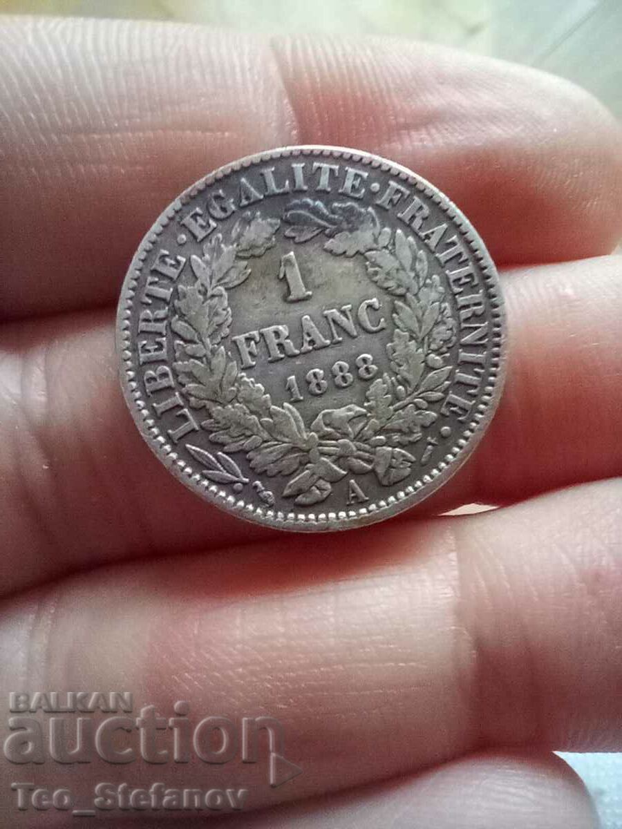 1 Franc 1888 XF+ France Silver