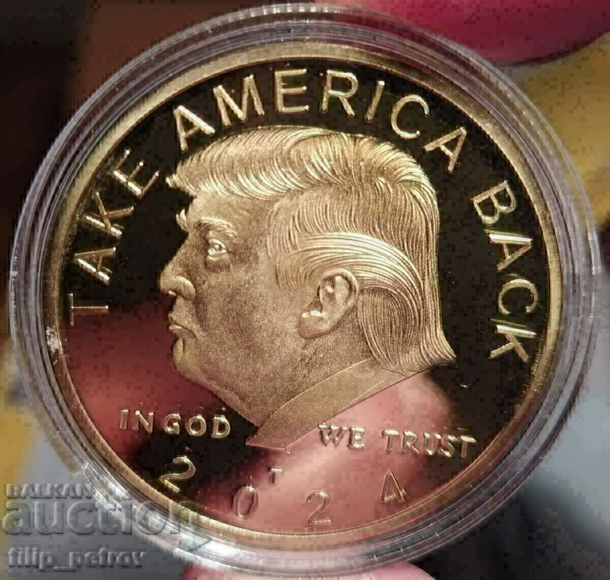 Licitație Plachetă/Token „Donald Trump” în capsulă. Mat lucios. Aurire