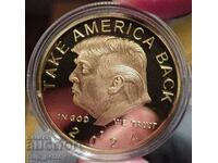 Plaque-Donald Trump 2024 in a protective capsule. Matt gloss. Gilding