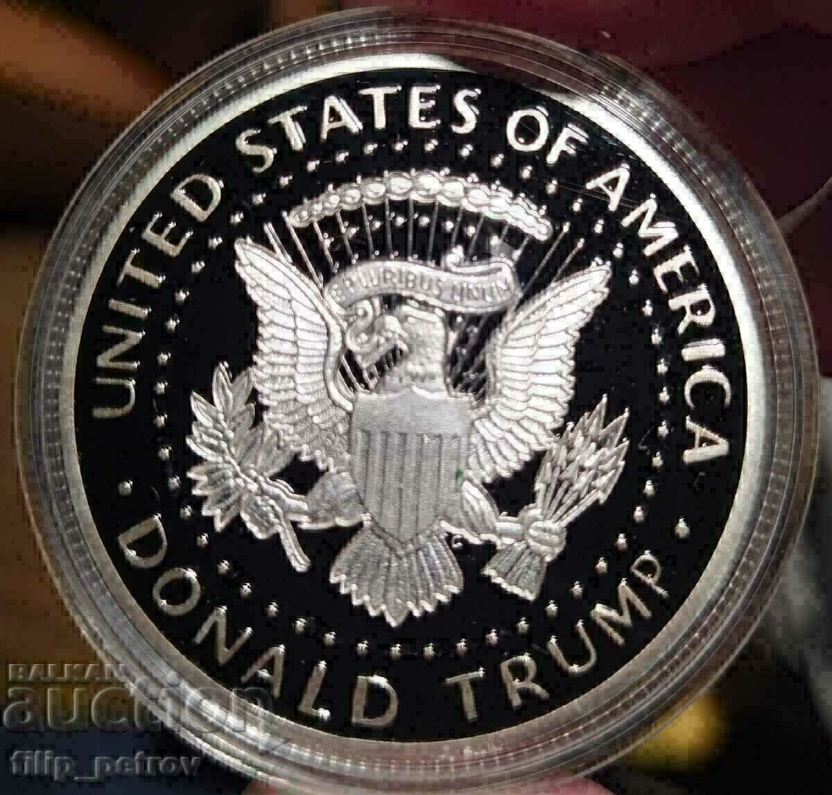 Plaque/Token "Donald Trump" in capsule. Silver-plated with price 10.00 BGN | € 5.11 Plaque/Token "Donald Trump" in capsule. Silver-plated with price 10.00 BGN | € 5.11