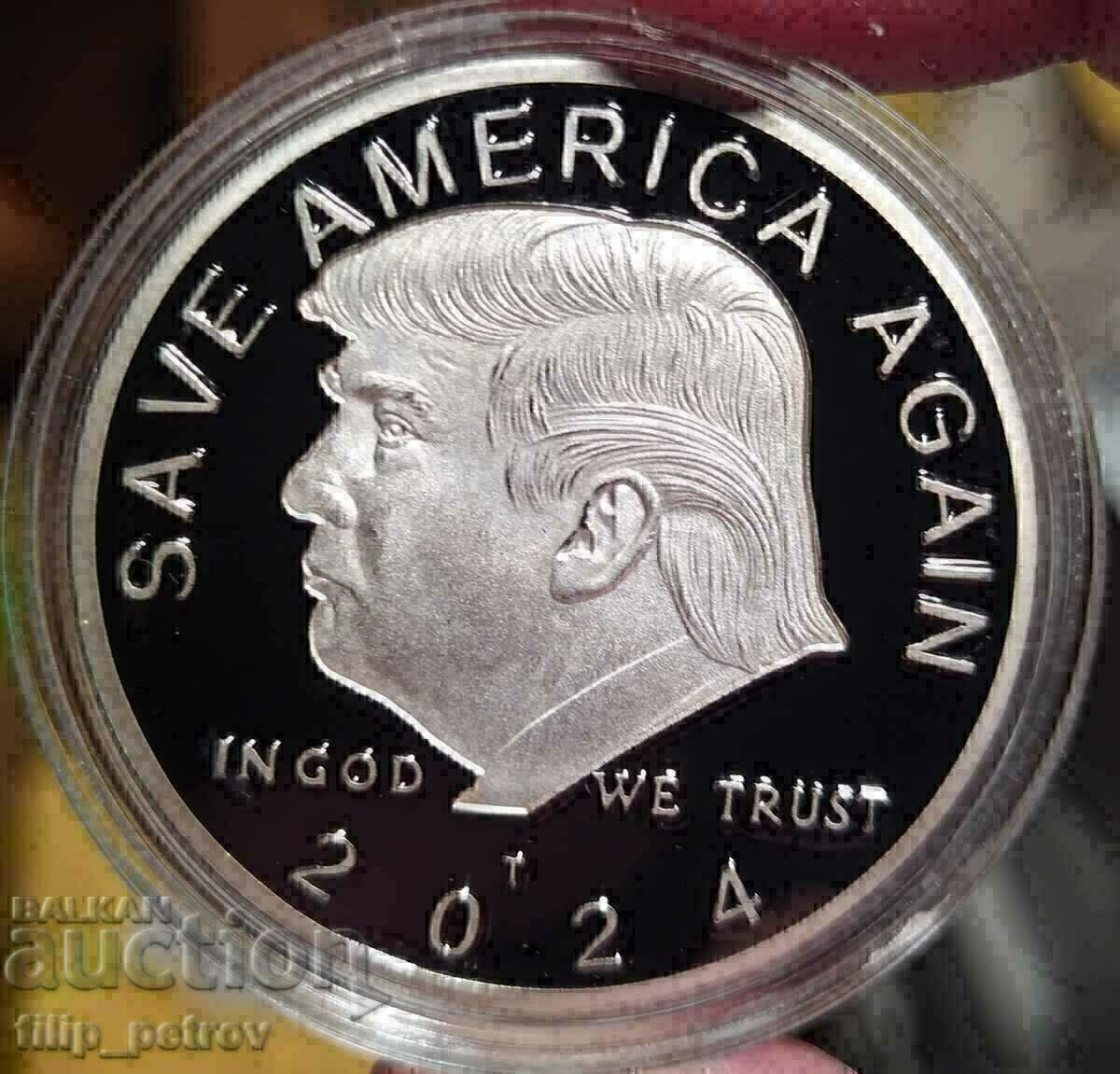 Licitație Plachetă/Token ,, Donald Trump " în capsulă. Argintată