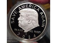 Plaque "Donald Trump 2024" in a protective capsule. Silver plated.