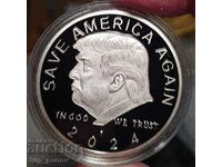 Plaque/Token "Donald Trump" in capsule. Silver-plated
