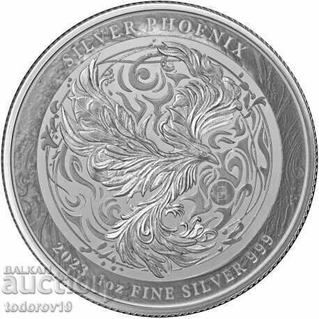 Moneda de argint „Mystic Phoenix” 2023 de 1 oz - ascuțită. Niue.