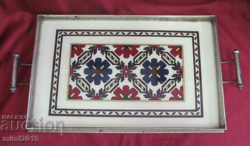 Auction 1900s Art Nouveau Secession Tray Glass, Metal, Brass Auction 1900s Art Nouveau Secession Tray Glass, Metal, Brass