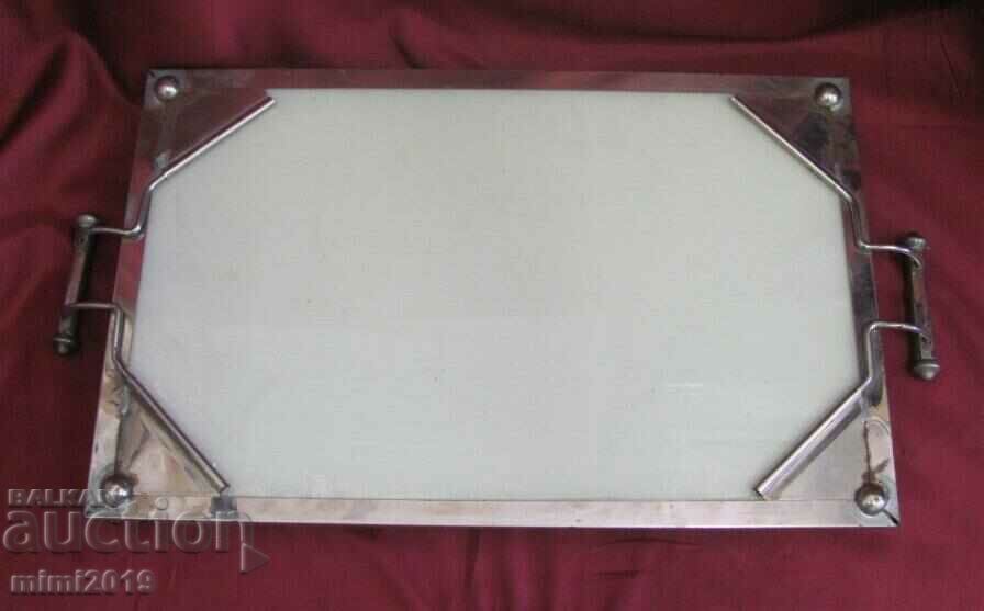 1900s Art Nouveau Secession Tray Glass, Metal, Brass - 7 1900s Art Nouveau Secession Tray Glass, Metal, Brass - 7