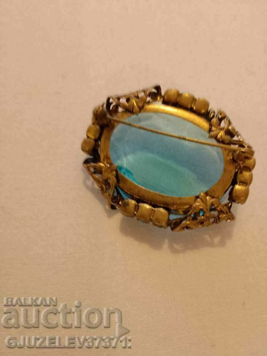 Antique art deco gilt bronze brooch with -crystal - 5 Antique art deco gilt bronze brooch with -crystal - 5