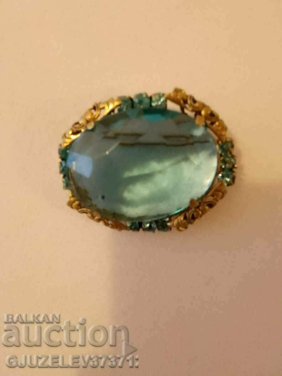 Antique art deco gilt bronze brooch with -crystal - 6 Antique art deco gilt bronze brooch with -crystal - 6