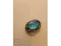 Brosa antica din bronz aurit art deco cu -cristal