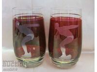 30's Art Deco Hand Engraved 2 pcs. Cups Swimmers
