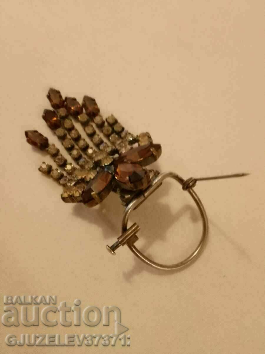 Rare Art Deco brooch - 1920 with clip and pin crystals - 6