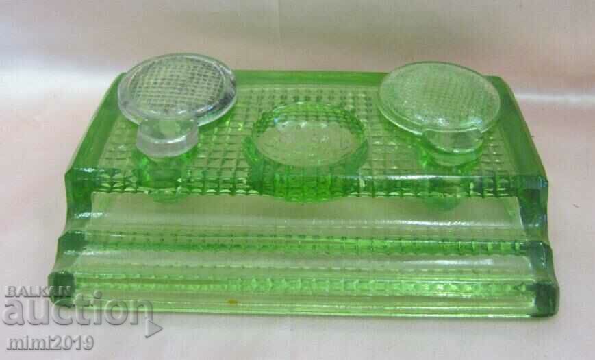 30's Art Deco Green Crystal Glass Inkwell with price 60.00 BGN | € 30.68
