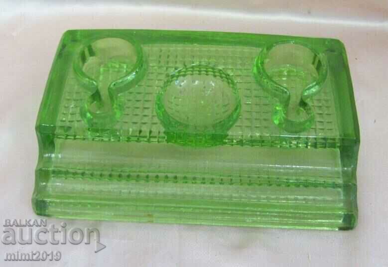 Delivery of 30's Art Deco Green Crystal Glass Inkwell