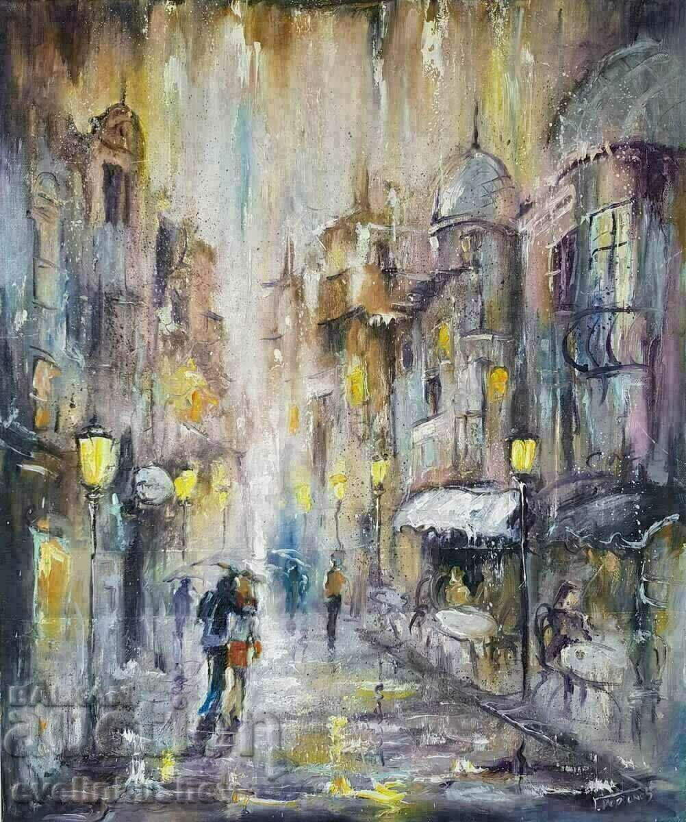 Oil painting "Rain over the city" Georgi Yordanov with price 390.00 BGN | € 199.40 Oil painting "Rain over the city" Georgi Yordanov with price 390.00 BGN | € 199.40