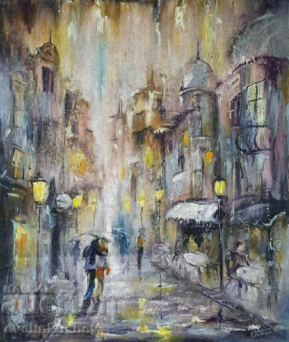 Маслена картина " Дъжд над града " Георги Йорданов