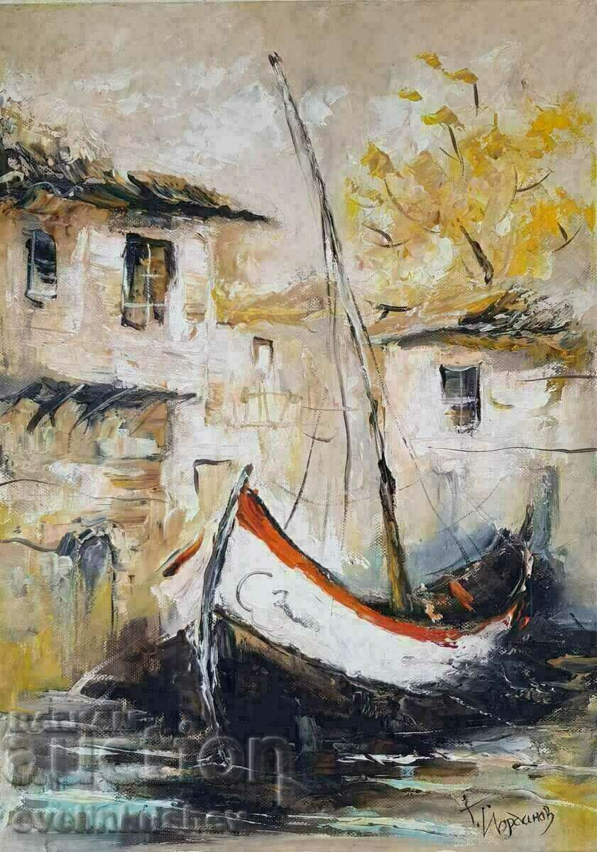 Pictură în ulei „Satul pescarilor” Georgi Yordanov