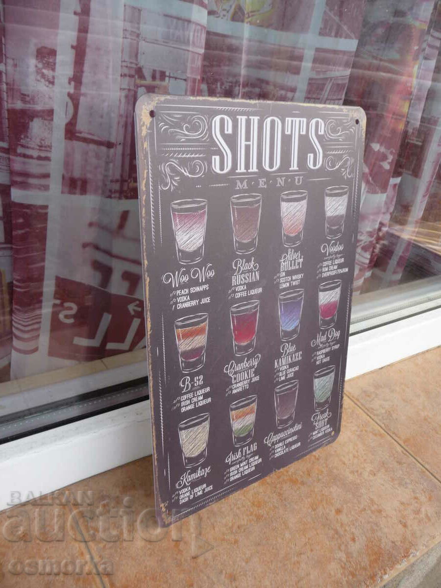Shot menu metal plate shots alcohol cheers concentrate b with price 18.00 BGN | € 9.20 Shot menu metal plate shots alcohol cheers concentrate b with price 18.00 BGN | € 9.20