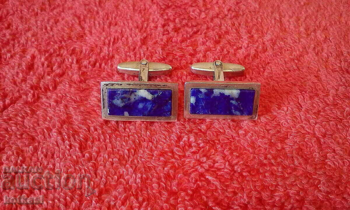 Old solid silver cufflinks 835 semi clear stone