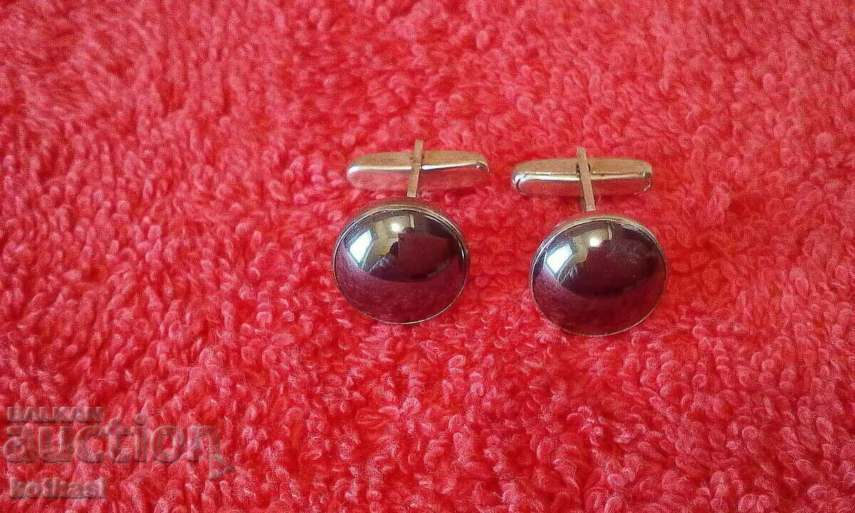 Old silver 835 silver cufflinks half stone