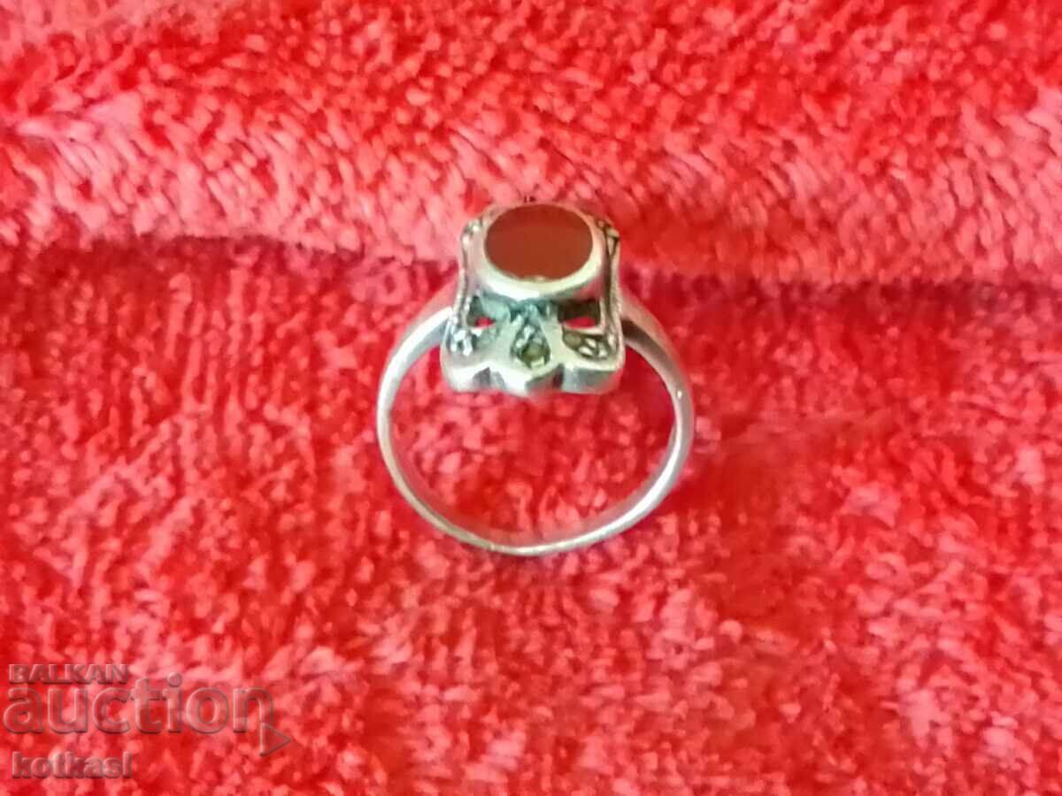 Inel din argint vechi marcaj cu pietre semipretioase - 7